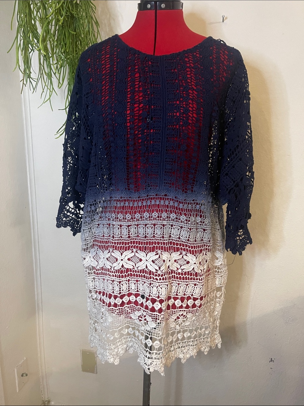 Crochet Ombre Tunic - Navy to White
